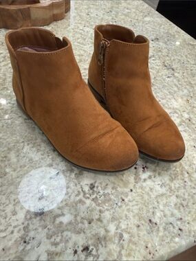 Kids Tan Suede Ankle Booties